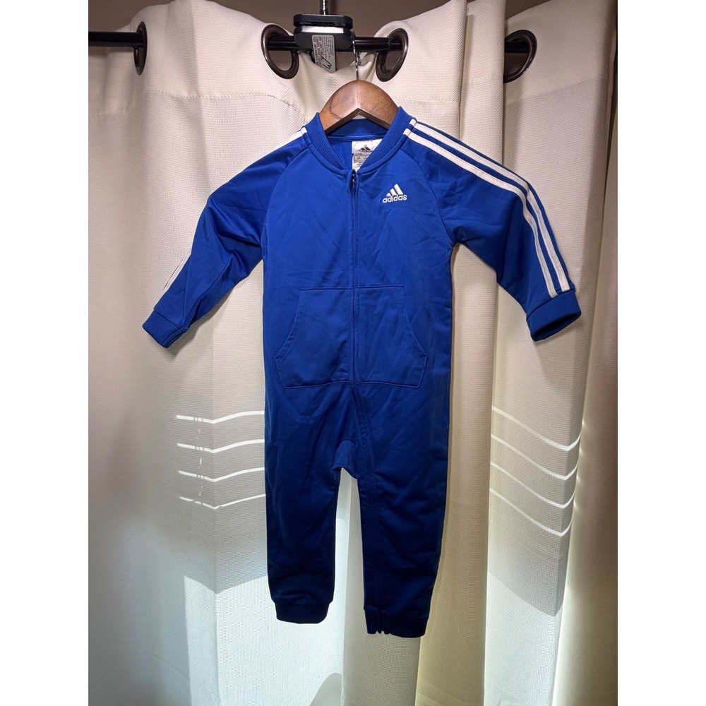 Adidas Boys Blue 3-Stripe Full Zip Track Suit One Piece Coverall 24 Months